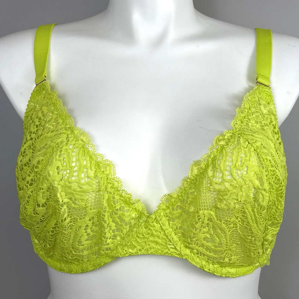 Savage X Fenty Alien Animal Unlined Lace Plunge Bra 42G Neon Lime Green U/W